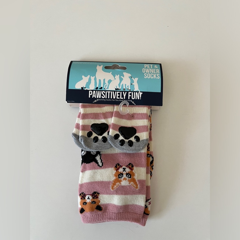 Pawsitively Fun Pet & Owner Matching Socks Cat/Small Dog & Adult Size 9-11 Pink